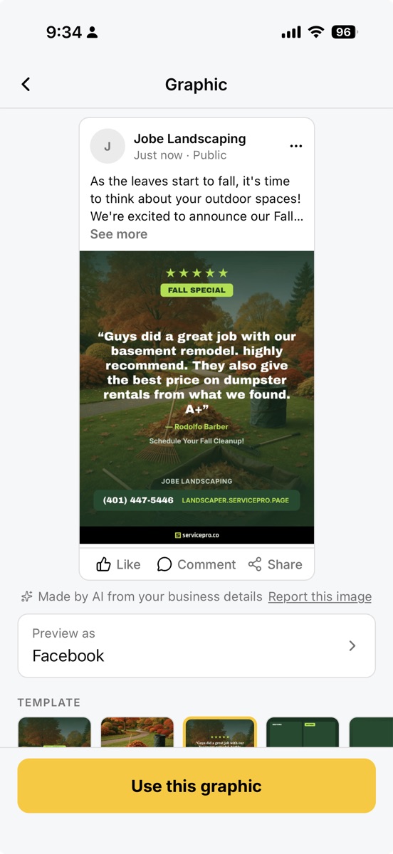 A social post made from a customer review, ready to share