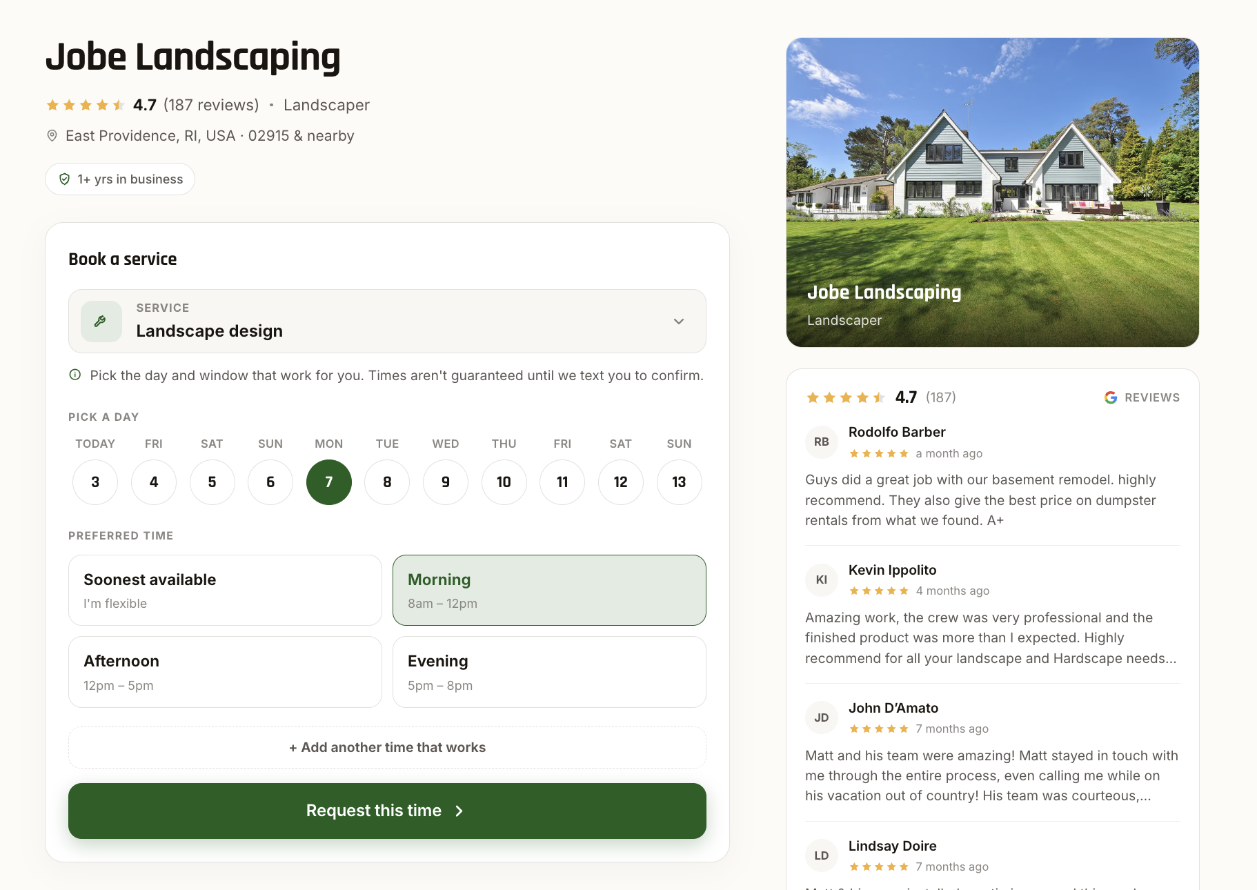 A live booking page