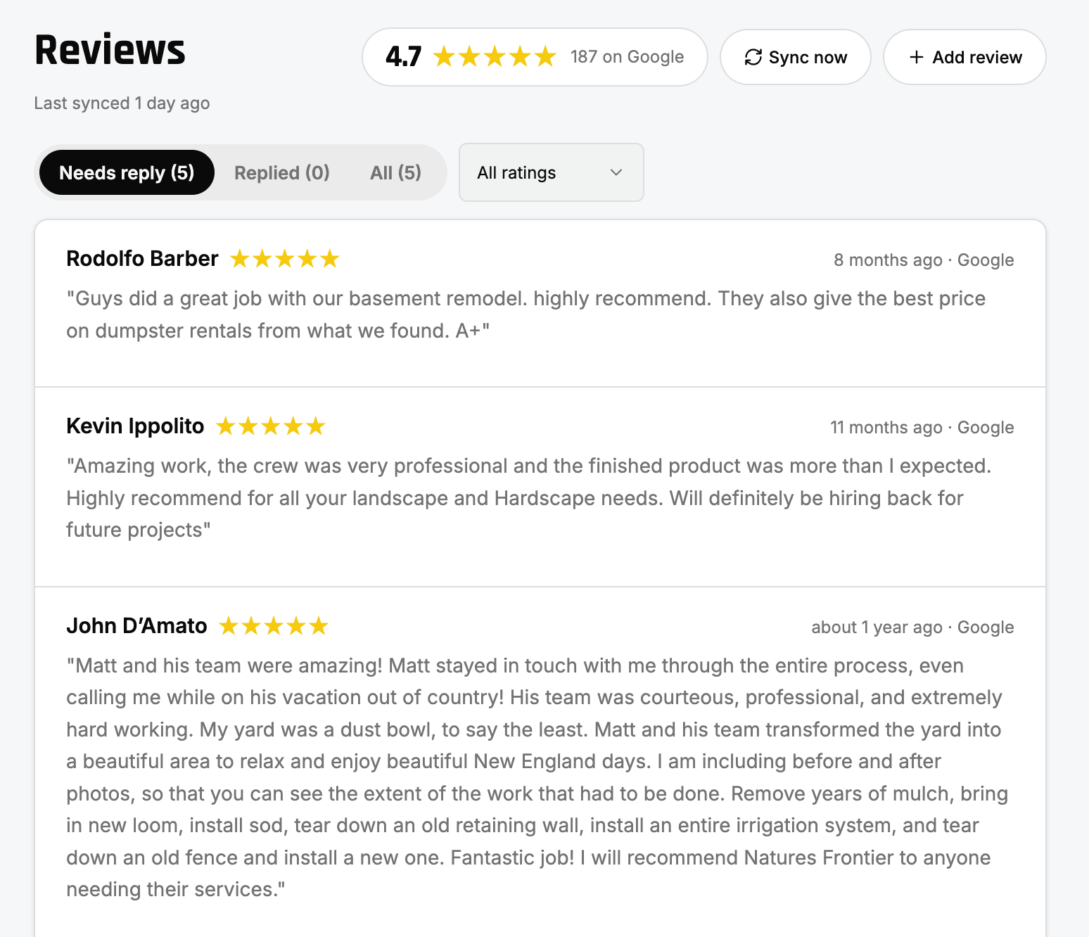 Google reviews with drafted replies